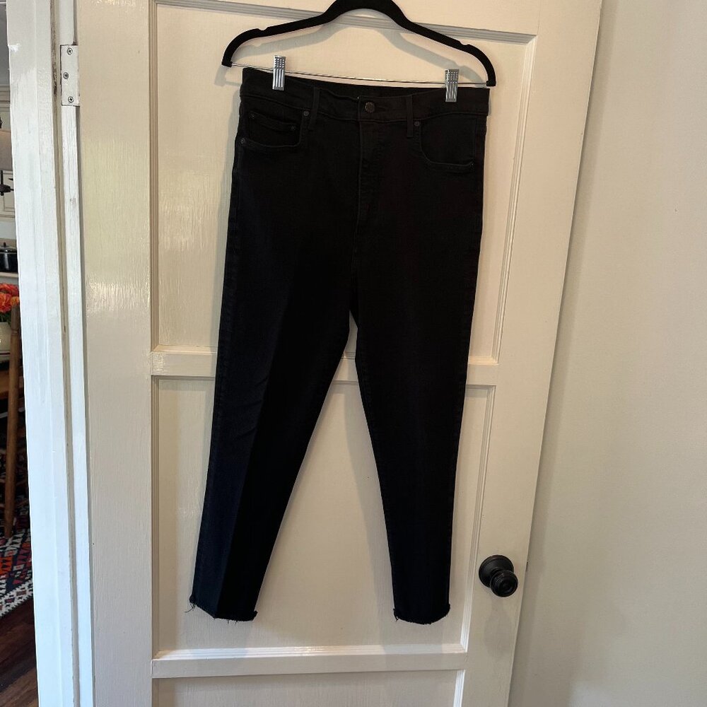 Denim Forum Lola Ultra High Rise Skinny Crop Raw Hem Jean in Black--Size 32 - Picture 2 of 6